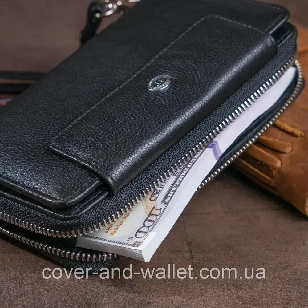 Невеликий чоловічий гаманець клатч із ремінцем для руки ST Leather Київ - фото 3