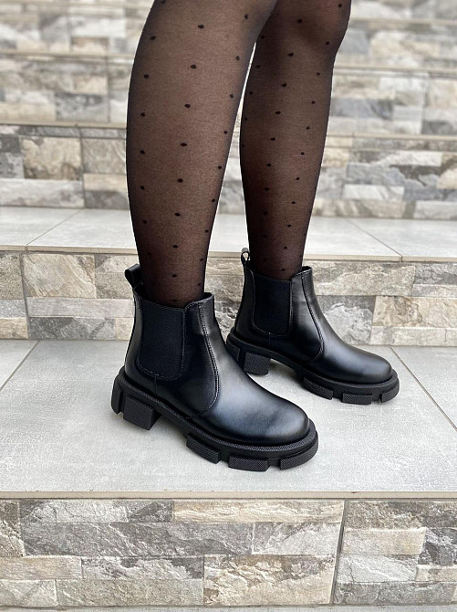 Жіночі черевики з натуральної шкіри весняні демісезонні чорні р. 38-40 (4348) / Шкіряні черевик Коломыя - изображение 6
