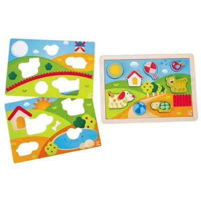 Развивающая игрушка Hape Деревянная рамка-вкладыш Долина 3 в 1 (E1601) Винница