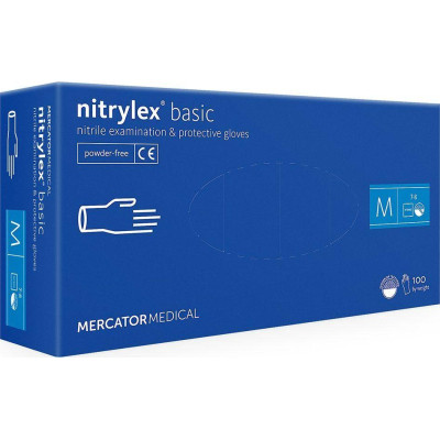 Медицинские перчатки Mercator Medical Nitrylex Basic Нитриловые Неопудренные диагностические Размер M Синие 100 шт. (3.1006) (5906615004615) Винница - изображение 1