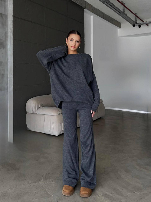 Жіночий затишний базовий костюм двійка з турецької ангори-кашемір Графіт, 46/48 Одеса - фото 3