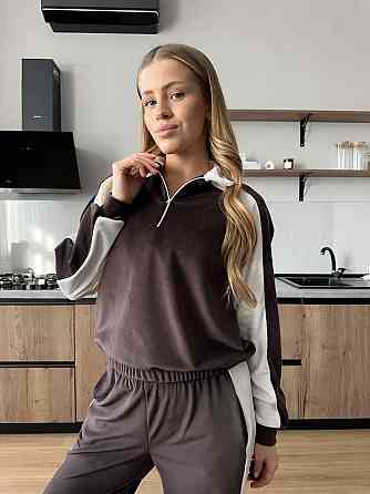 Женский стильный повседневный костюм двойка из велюра Шоколад, 42/44 Одесса