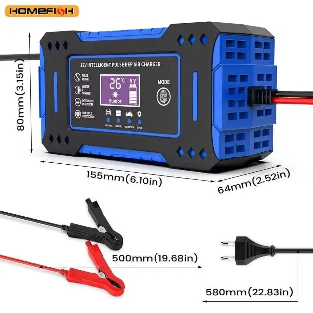 Зарядное устройство 12V H-12V 6A для аккумулятора (для свинцово-кислотных AGM Гель) импульсное Smart + LCD Синий Киев - изображение 7