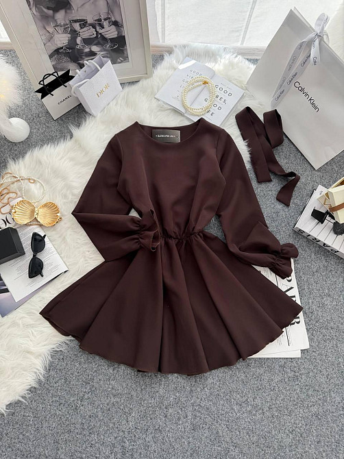 Жіноча романтична мінісукня з поясом креп костюмка Шоколад, 42/44 Одеса - фото 1