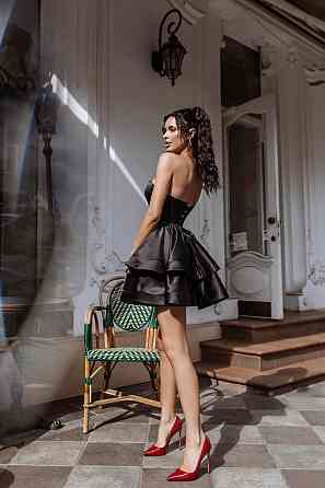 Женское праздничное элегантное мини-платье с корсетным верхом, ткань: атлас Черный, 44 Одесса