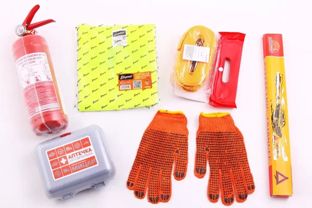Набір автомобіліста (вогнегасник 1кг, трос, аптечка, аварійний знак, жилет, рукавички) Вінниця - фото 1