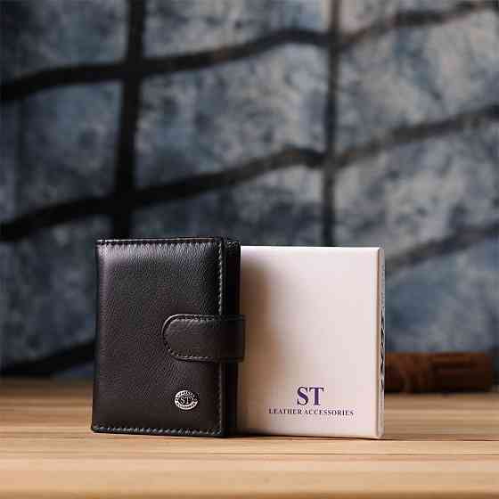 Компактный мужской бумажник вертикального формата из натуральной кожи Черный (ST Leather) Киев
