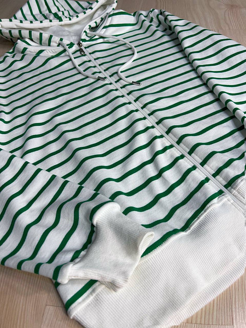 Толстовка женская Pepper&mint 24-01 в полоску на молнии с капюшоном зеленая, зеленый, one size Киев - изображение 17