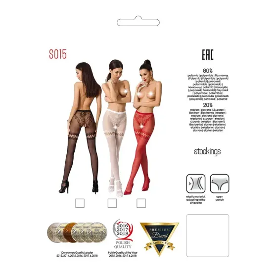 Сітчасті колготки з відкритим доступом Passion S015 One Size, White, імітація панчіх і трусиків Львів