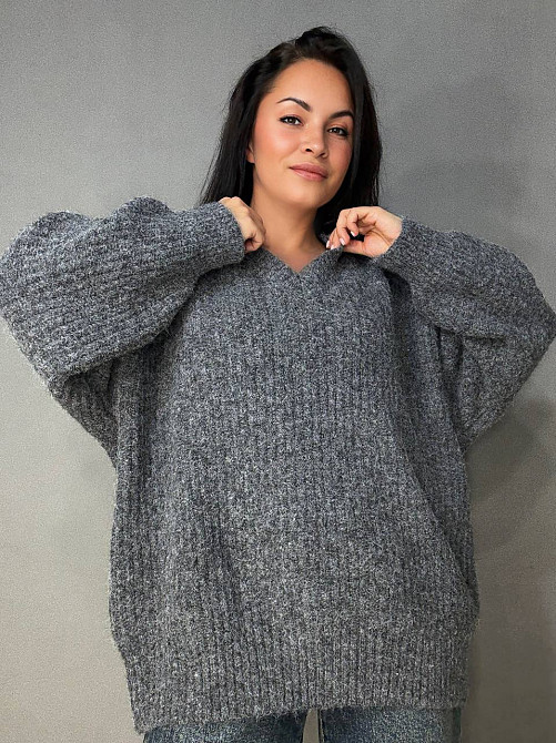 Свитер женский A-N 3321 оверсайз с мысом длинный крупная вязка темно-серый, темно-серый, one size Киев - изображение 15