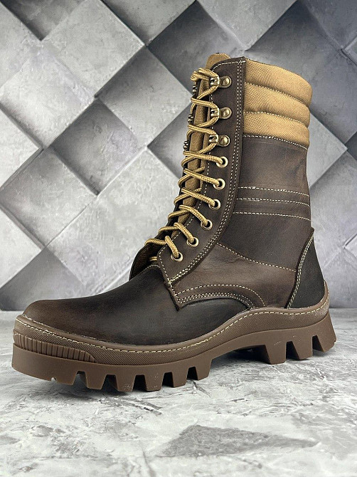 Тактические мужские зимние зимние водонепроницаемые берцы коричневые теплые армейские берцы с мехом WAR Львов - изображение 4