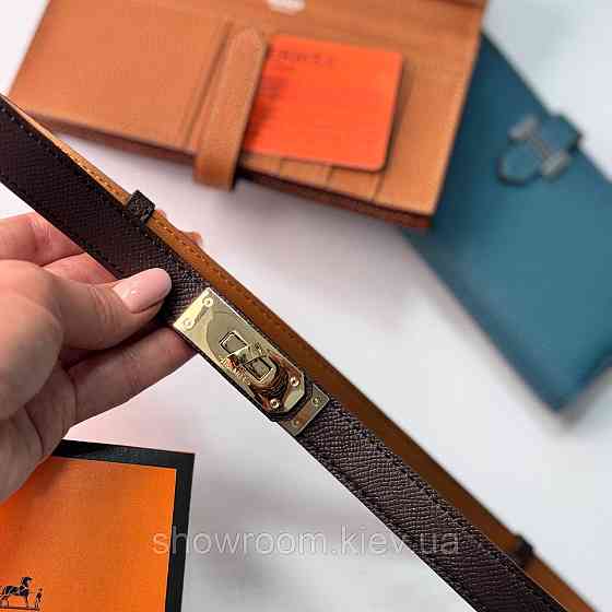Жіночий шкіряний ремінь Hermes кофейного кольору (280-1) Київ