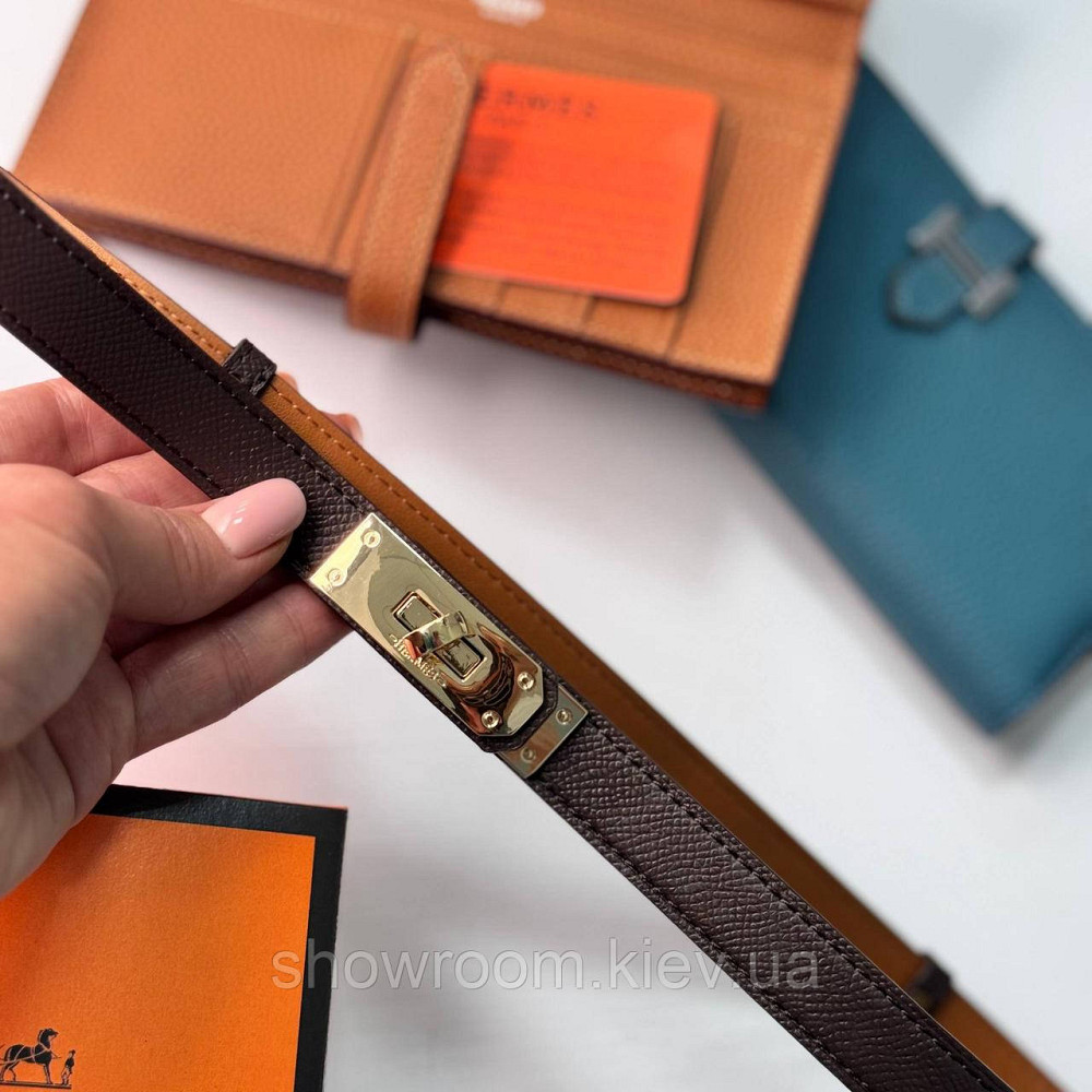 Жіночий шкіряний ремінь Hermes кофейного кольору (280-1) Київ - фото 2