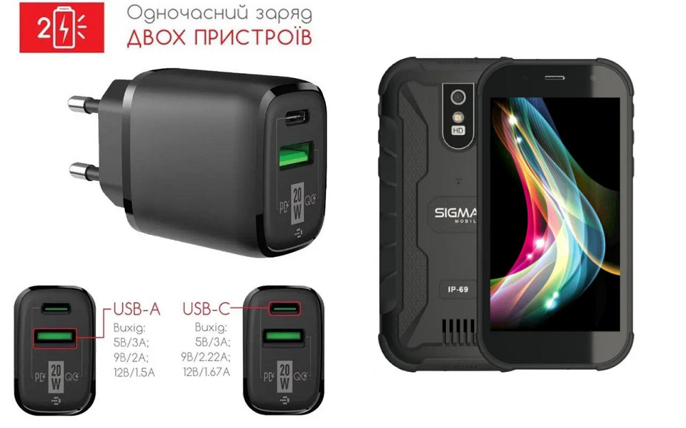 Сетевое зарядное устройство для Sigma mobile X-treme PQ29, 20W 3A, Quick Charge 3.0 Киев - изображение 1