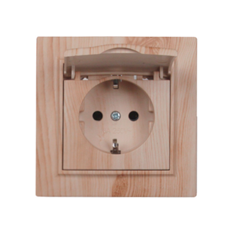 Розетка с заземлением с крышкой, влагозащищенная 16А, термопластик, Enzo белое дерево Днепр - изображение 1