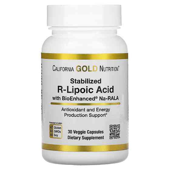Стабілізована R-ліпоєва кислота California Gold Nutrition Stabilized R-Lipoic Acid, 30 Veggie Capsules Луцьк