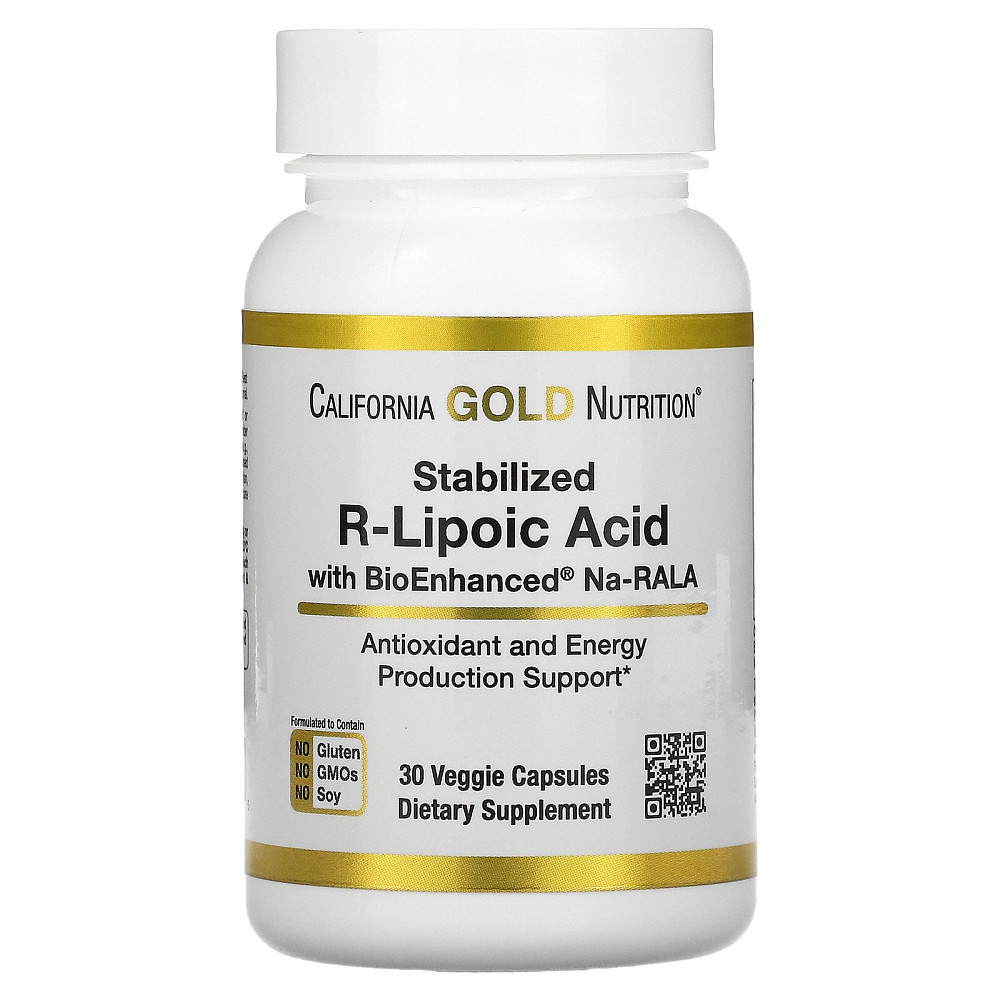 Стабилизированная R-липоевая кислота California Gold Nutrition Stabilized R-Lipoic Acid, 30 Veggie Capsules Луцк - изображение 1