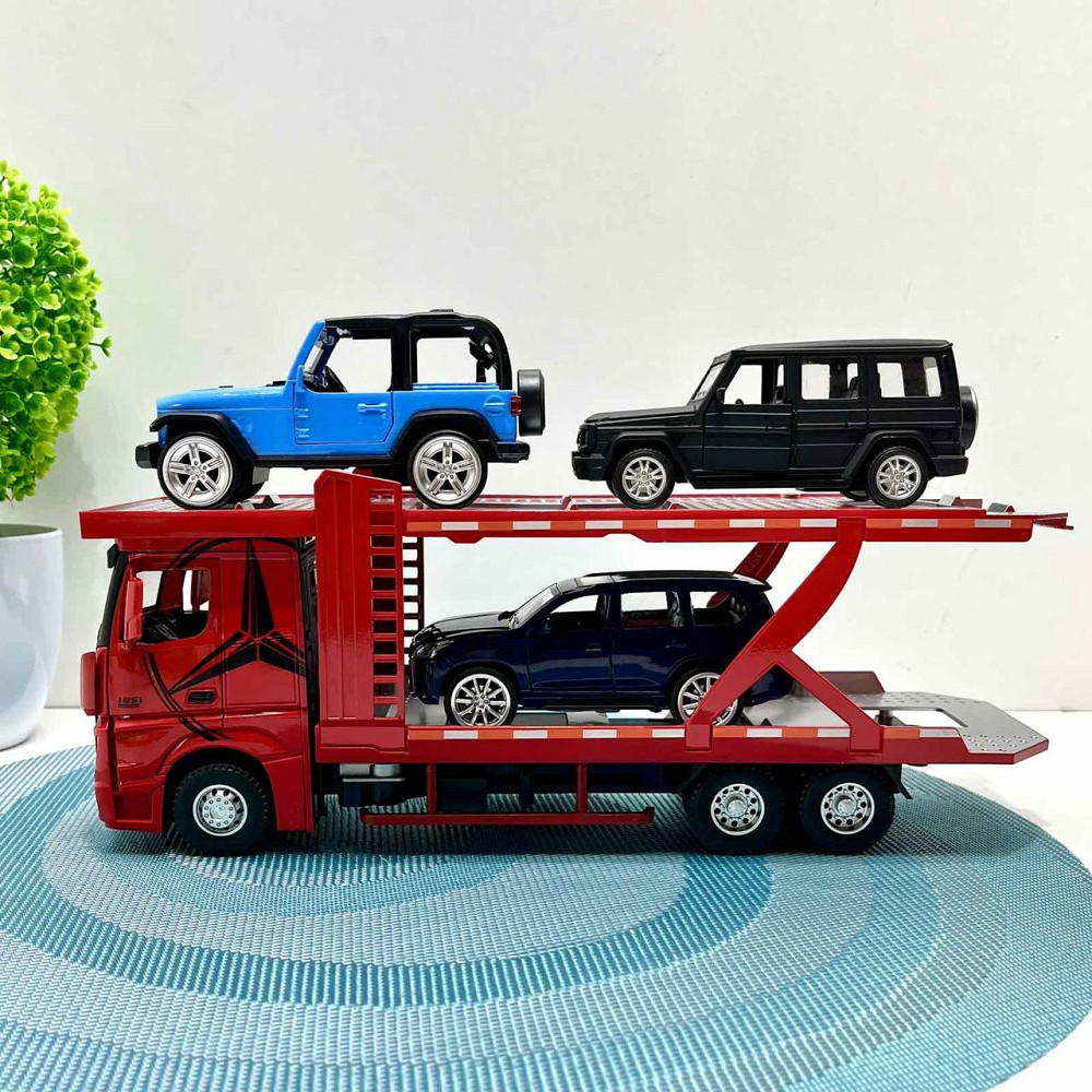Автовоз Mercedes Actros з машинками світлові та звукові ефекти масштаб 1:24 Червоний (53522-46) Чернігів - фото 4