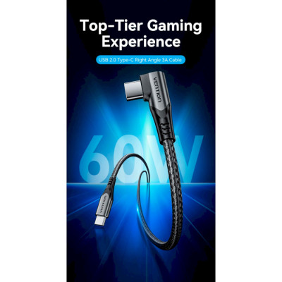 Дата кабель USB-C to USB-C 0.5m USB2.0 60W (20V/3A) angle 90° Gray Aluminum Alloy Vention (TRAHD) Вінниця - фото 8