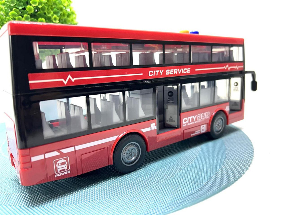 Автобус інерційний двоповерховий світло звук двері відкриваються гумові колеса Червоний (RJ5504) Чернигов - изображение 4