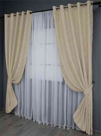 Комплект штор на люверсах VR-Textil Льон мармур Pavliani № 1170ш 150х250 см 2 шт Бежевий (37-0048) Київ