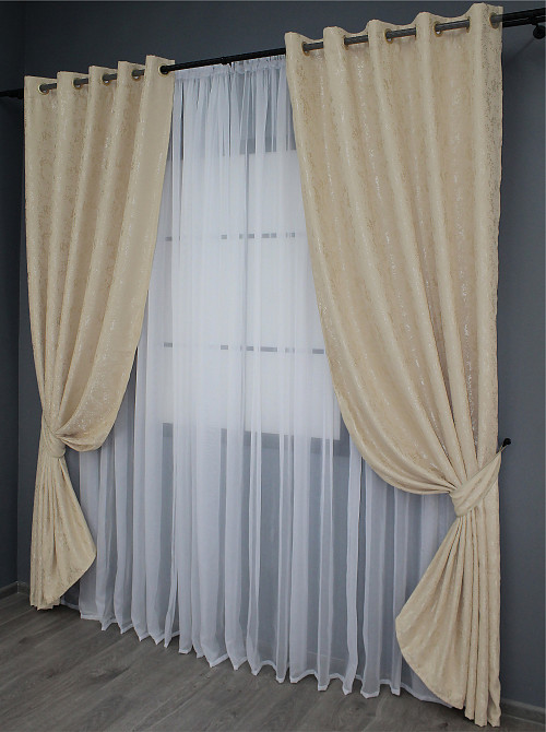 Комплект штор на люверсах VR-Textil Льон мармур Pavliani № 1170ш 150х250 см 2 шт Бежевий (37-0048) Київ - фото 3