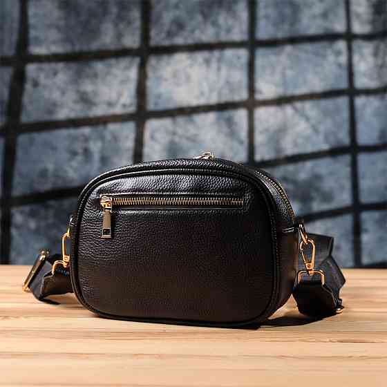 Компактная стеганая сумка для женщин из натуральной кожи Vintage 22894 Черный Киев