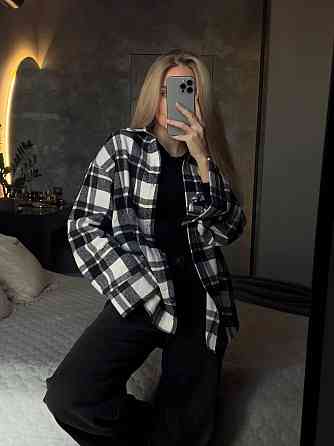 Жіноча базова тепла картата сорочка турецький кашемір синій-білий Одеса