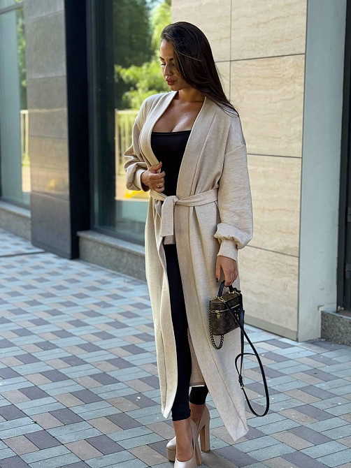 Женский базовый длинный кардиган с поясом плотная турецкая двухсторонняя ангора Одесса - изображение 1