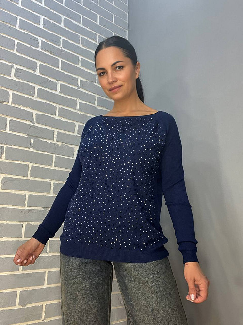 Джемпер женский ACCORDDREAM 9067 тонкий свитер россыпь камней, темно-синий, one size Киев - изображение 3