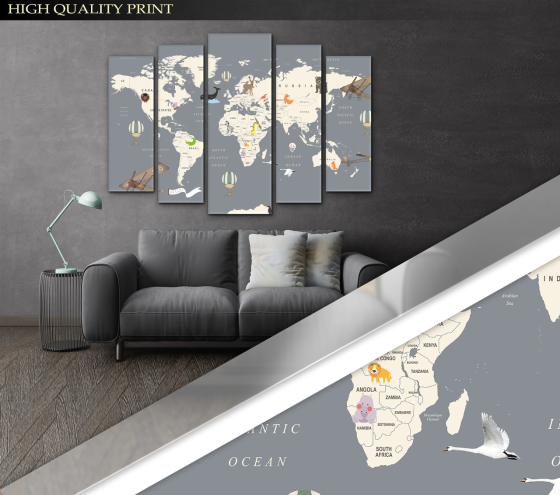 Модульна картина в дитячу Карта світу Art-433_5 ( 80х118см ) Київ
