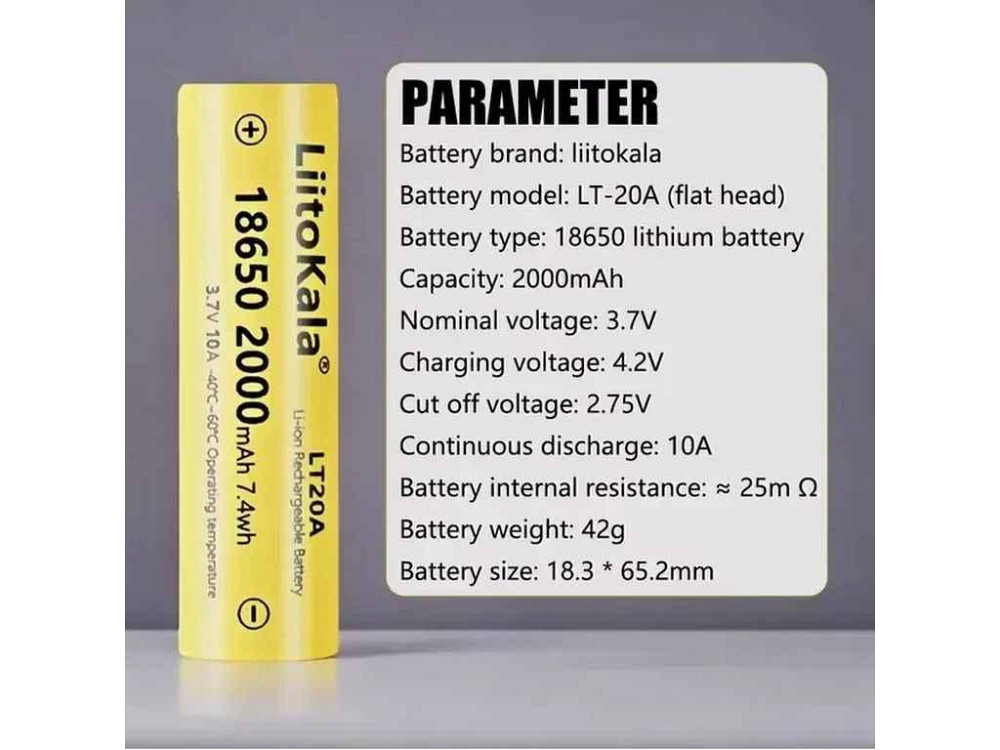 Аккумулятор 18650 Li-ion 2000mAh 1шт LT20A, ОРИГИНАЛ ТМ LIITOKALA Киев - изображение 1