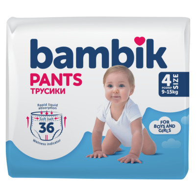 Подгузники Bambik трусики 4 (9-15 кг) 36 шт (4823071652550) Винница - изображение 1