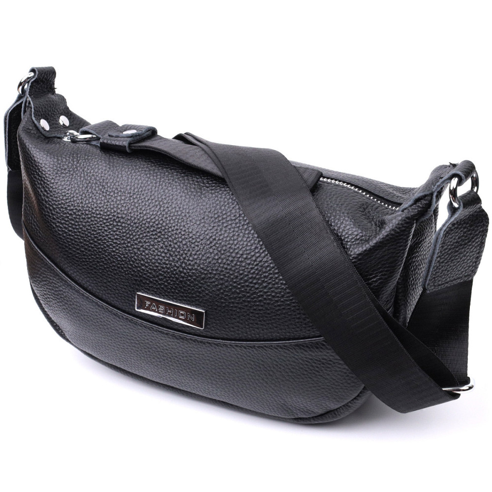 Кожаная женская сумка через плечо с необычным бегунком брелком Vintage 22615 Черная Киев - изображение 1