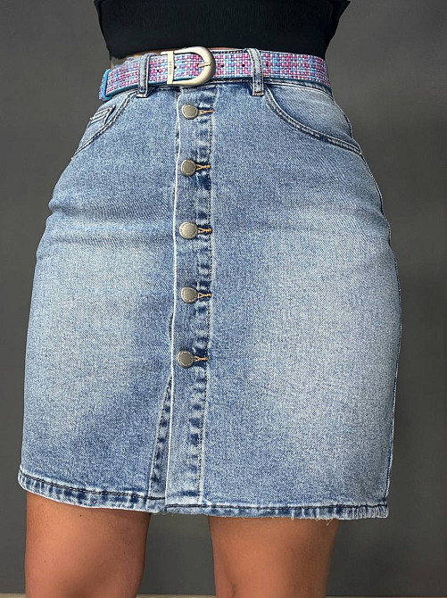 Спідниця жіноча джинсова Vanver 2035 пряма коротка на гудзиках з поясом стрейчева блакитна, блакитний, 29, 29, 75 см, 98 см Київ - фото 2