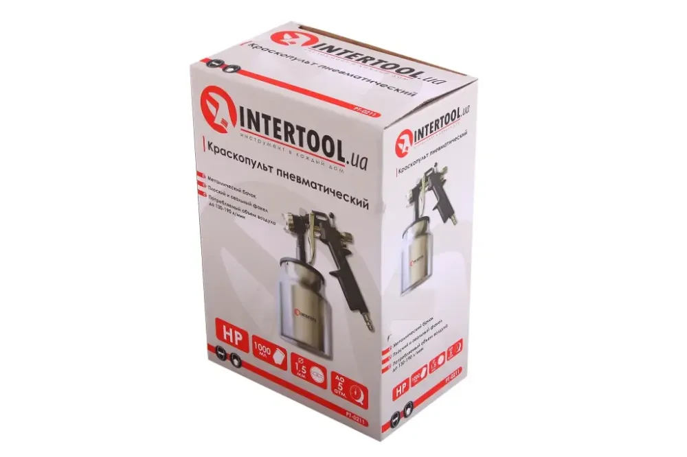 Пистолет покрасочный пневмат. Intertool HP 1.5мм н/б металл 1000мл Винница - изображение 2