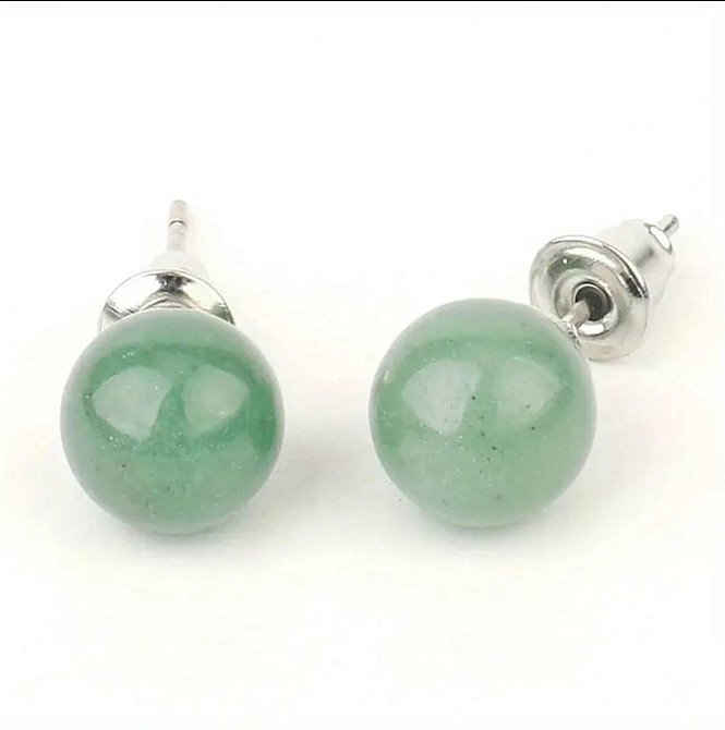 Сережки пусети з натурального зеленого авантюрину, круглі сережки 1 см Київ - фото 1