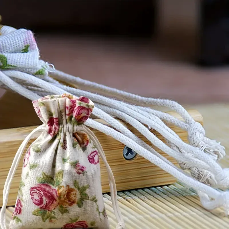 Льняной мешочек с цветочным принтом и шнурком – для украшений, подарков, трав, 1 шт Киев - изображение 1