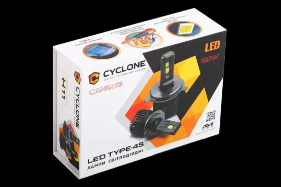 Лампа диодная  H11  12В 12000лм/6000К/60Вт/6CSP Cyclone с кулером +CAN-модуль Винница