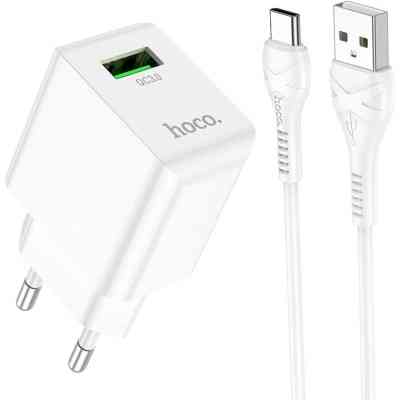 Зарядное устройство HOCO C98A Proton USB QC3.0 + cable USB to USB-C White (6931474766878) Винница