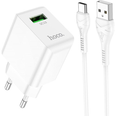 Зарядное устройство HOCO C98A Proton USB QC3.0 + cable USB to USB-C White (6931474766878) Винница - изображение 1