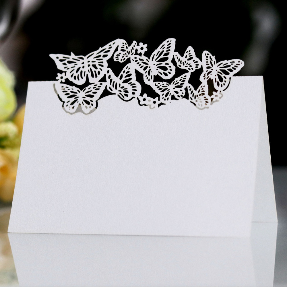Посадочні картки з метеликами фігурні 10 штук 90 на 45 мм білий Київ - фото 1
