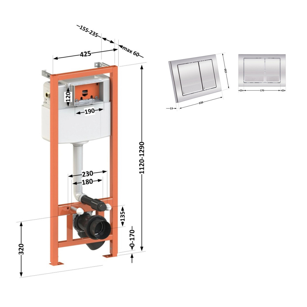 Набір інсталяція 4 в 1 Qtap Nest ST з квадратною панеллю змиву QT0133M425M06028CRM Київ - фото 2