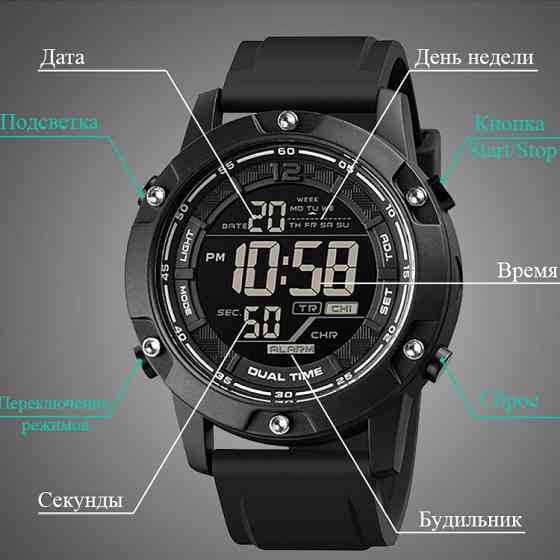 Мужские спортивные наручные часы Skmei 1762 водонепроницаемые (Черные) Киев