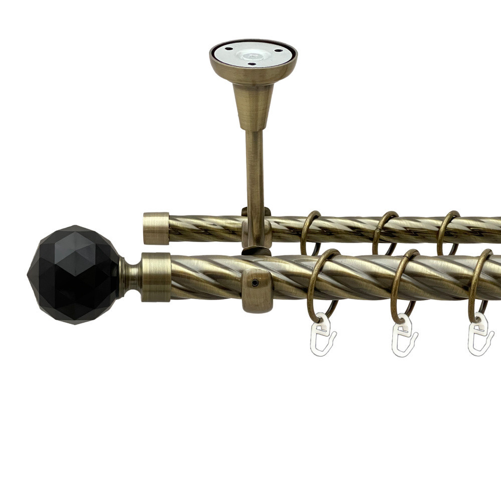 Карниз Orvit Люміера Неро металевий дворядний відкритий до стелі скручена труба кільце металеве Антик 25\16 мм 300 см Львів - фото 1