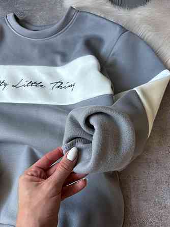 Жіночий стильний теплий костюм двойка тринитка на Флісі Сірий Одеса