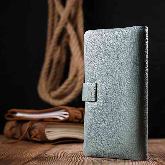 Интересное женское портмоне из натуральной кожи KARYA 21000 Серо-голубой Киев