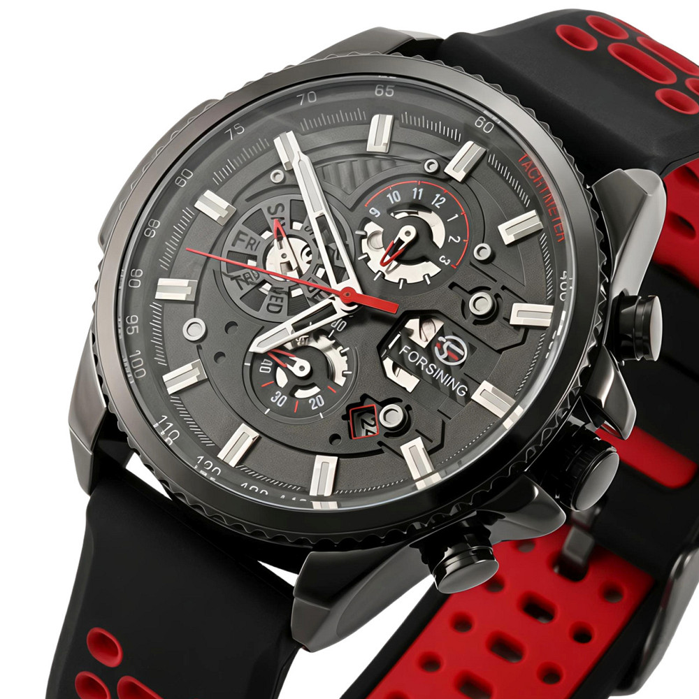 Годинник чоловічий механічний Forsining Finance Red Rubber (2 ремінці) Київ - фото 10