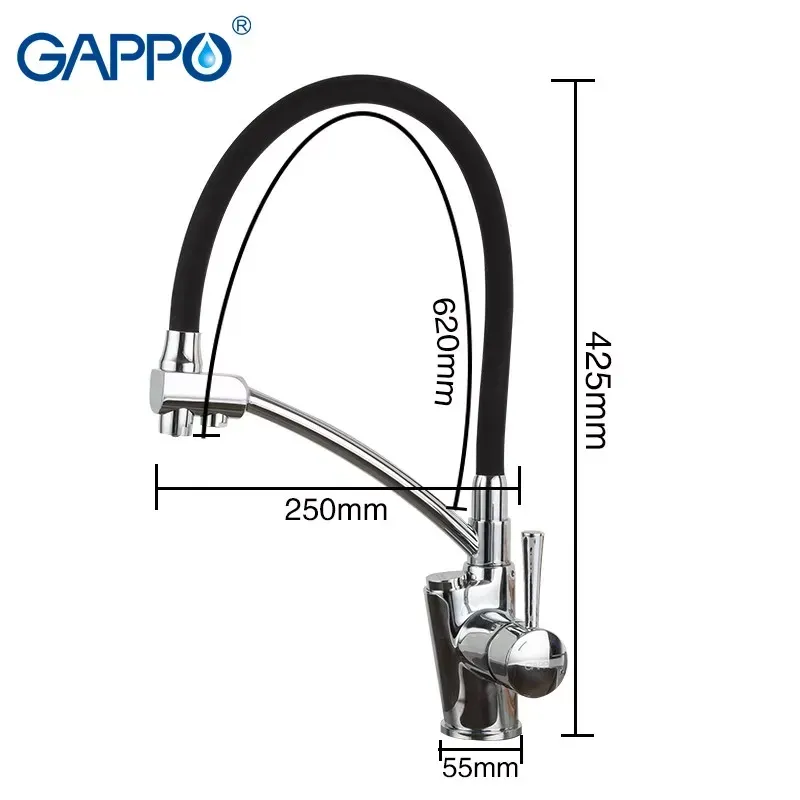Смеситель для кухни на две воды GAPPO G4398-11 с гибким изливом, черный/хром Киев - изображение 6