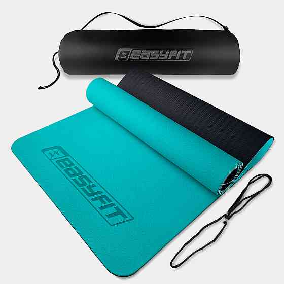 Килимок для йоги та фітнесу EasyFit TPE+TC 6 мм двошаровий + Чохол м'ятний-чорний Коломия